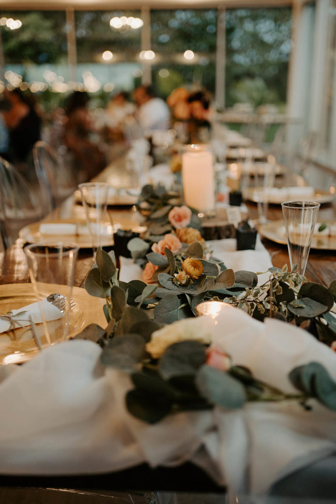 Floral garland on guest tables