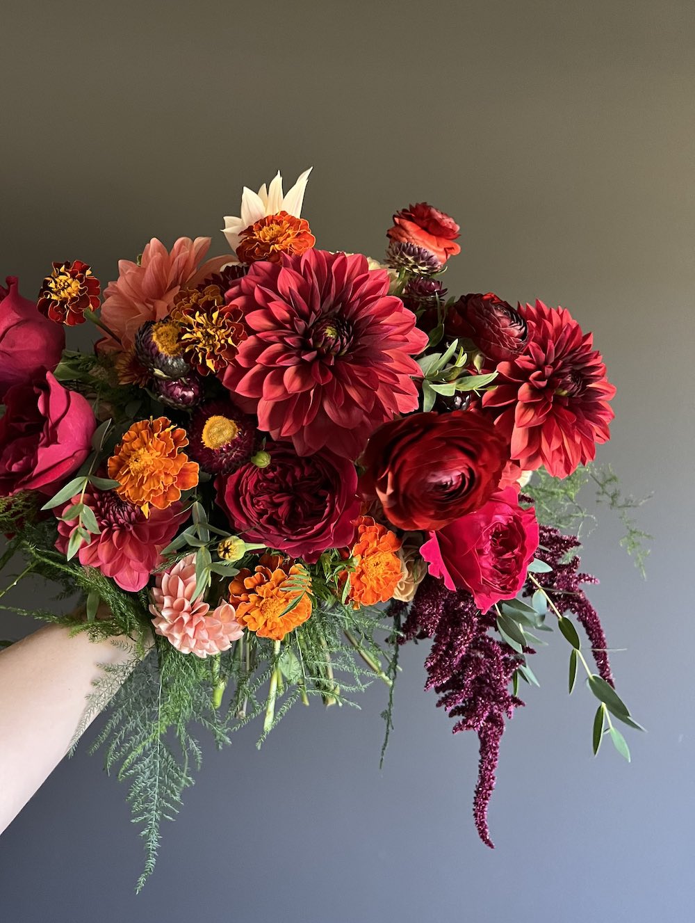Bold Fall Bouquet in Burgundy and Rust Red