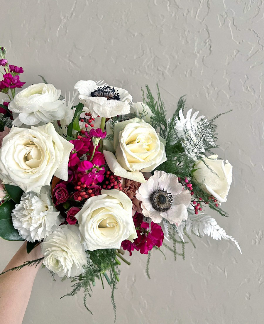 White and hot pink bouquet