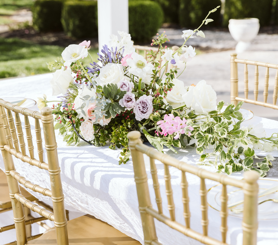 Long pastel centerpiece on a rectangle table