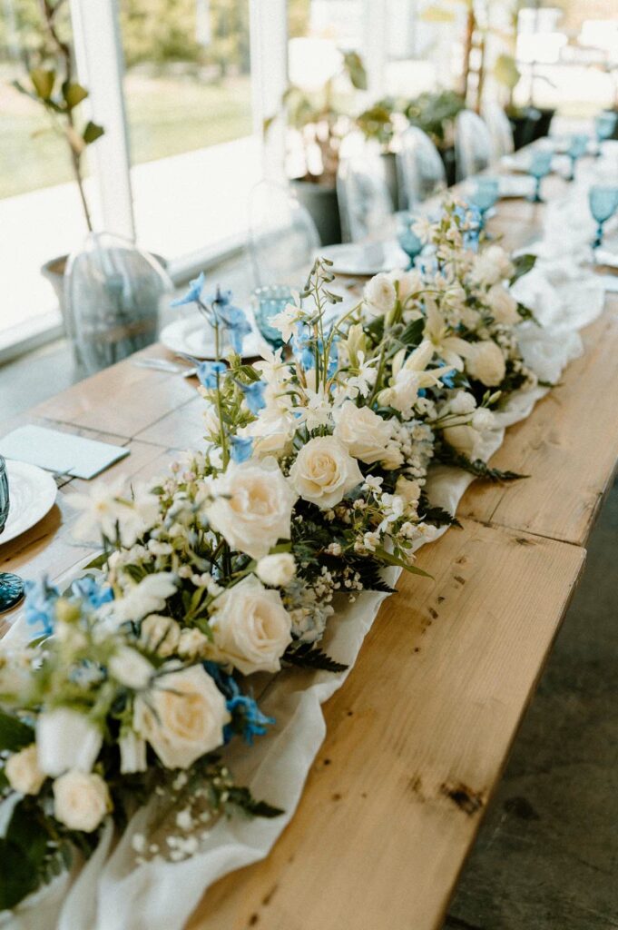 Long, linear centerpiece for the head table