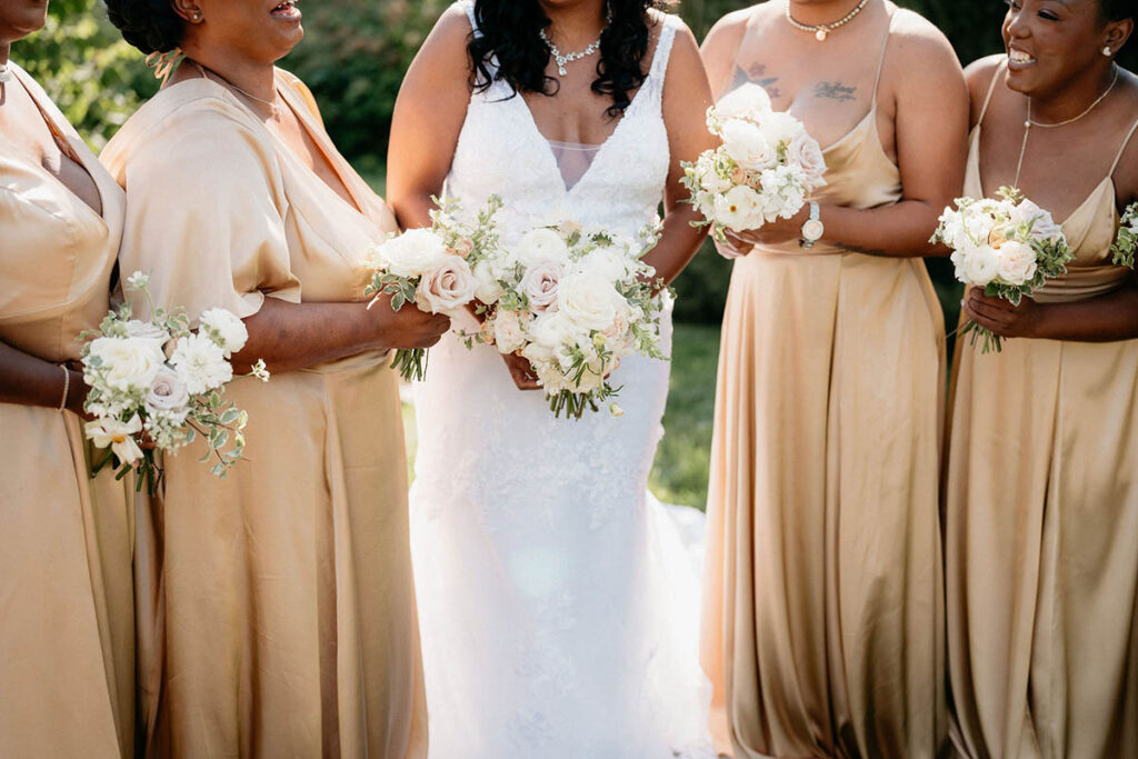 Close up of bridal and bridesmaid bouquets